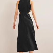 Boden Black Cut Out Linen Midi Dress - BrandAlley