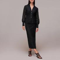 WHISTLES Black Amelia Lace Detail Shirt - BrandAlley