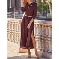 SOSANDAR Chocolate Brown Fit & Flare Midi Dress With Gold Belt - BrandAlley
