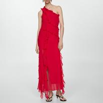 mango savannah asymmetric ruffled dress Charmeuse One Sleeve Ruffled Asymmetrical Gown