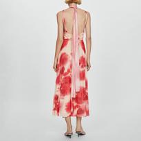 Mango Coral Red Printed Pleated Dress - BrandAlley