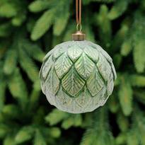 Set 6 Glass Leaves Baubles, Green