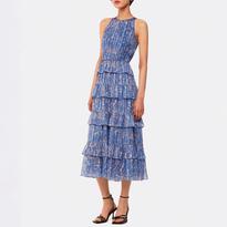 WHISTLES Purple Tropical Leaves Paloma Midi Dress - BrandAlley