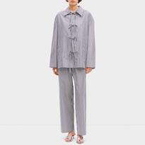 Lyra Cotton-Poplin Pajama Set-Black Stripes