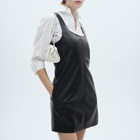 Mango Black Leather-Effect Pinafore Dress - BrandAlley Mango Black Leather-Effect Pinafore Dress - BrandAlley