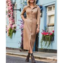 SOSANDAR Camel Faux Leather Shirt Dress - BrandAlley