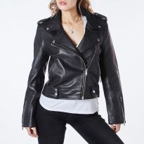 Black Ria Leather Biker Jacket
