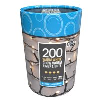 200 Battery Operated Timer Glow Worm Lights - Warm White