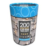 200 Battery Operated Timer Glow Worm Lights - Warm White