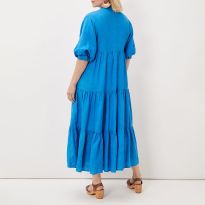 Blue Gracie Tiered Cotton Blend Maxi Dress