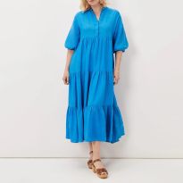 Blue Gracie Tiered Cotton Blend Maxi Dress