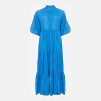 Blue Gracie Tiered Cotton Blend Maxi Dress
