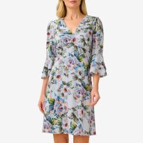 Grey Floral Chiffon Dress