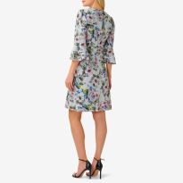 Grey Floral Chiffon Dress