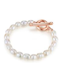 Rose Gold Freshwater Cultured White Pearl Bracelet