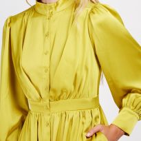 Lime Satin Button Front Shirt Dress