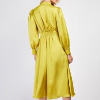 Lime Satin Button Front Shirt Dress