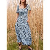 Blue Zebra Print Square Neck Midi Dress