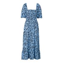 Blue Zebra Print Square Neck Midi Dress