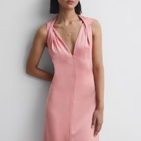 Coral Lila Silk Blend Twist Dress