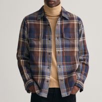 Navy Heavy Twill Check Cotton Overshirt
