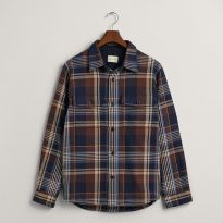 Navy Heavy Twill Check Cotton Overshirt