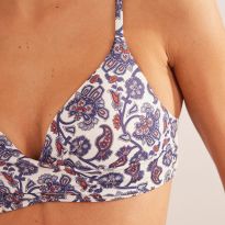 Blue Paisley & Ivory Capri Cup Size Bikini Top