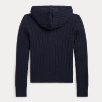 Older Girl's Navy Cable Knit Cotton Zip Up Hoodie