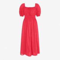 Pink Puff Sleeve Midi Dress