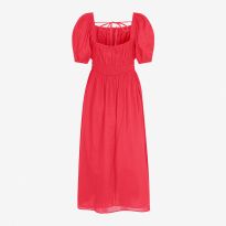 Pink Puff Sleeve Midi Dress