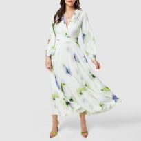 Ecru Floral Print A-Line Midi Dress