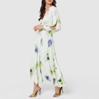 Ecru Floral Print A-Line Midi Dress