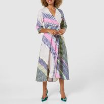 Multi High-Low Wrap Midi Dress