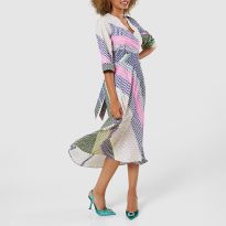 Multi High-Low Wrap Midi Dress