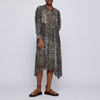 Black Dileora Animal Print Shirt Dress