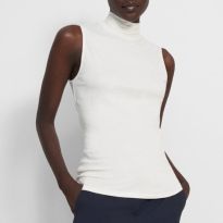 White Turtleneck Sleeveless Top