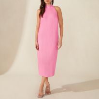 Pink Sequin Halter Midi Dress