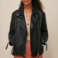Black Lily Textured Leather Biker Jacket