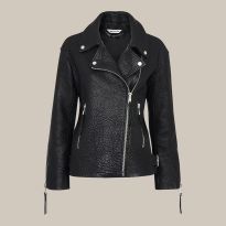 Black Lily Textured Leather Biker Jacket