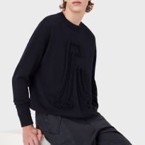 Navy Rope Wool Blend Jumper