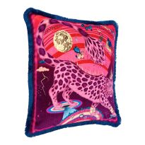 Snow Leopard Luxury Velvet Cushion 46x46cm, Berry