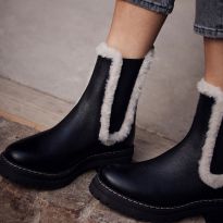 Black Leather Faux Fur Boots