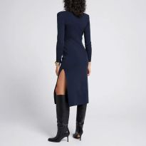 Navy Double Thigh Split Midi Dress