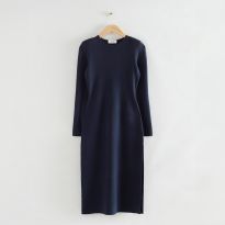 Navy Double Thigh Split Midi Dress