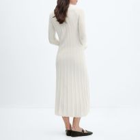 Ecru High Neck Ribbed Dress