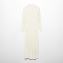 Ecru High Neck Ribbed Dress