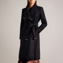 Black Classic Wool Wrap Coat