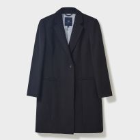 Navy Wool Blend Crombie Coat