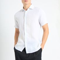 White Luca Striped Short Sleeve Linen Shirt