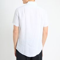 White Luca Striped Short Sleeve Linen Shirt